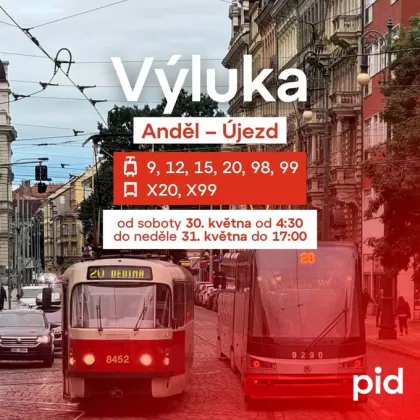 Víkendová výluka mezi Andělem a Újezdem