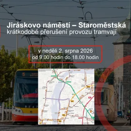Úsek Jiráskovo náměstí - Staroměstská bude v neděli bez tramvají
