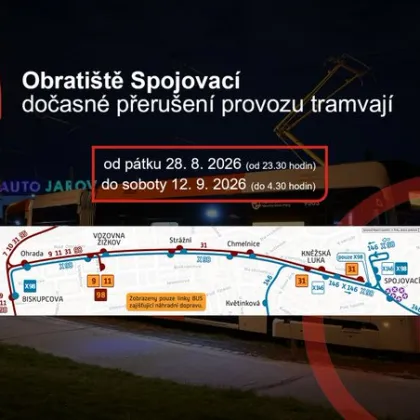 Dočasné omezení tramvají v obratišti Spojovací