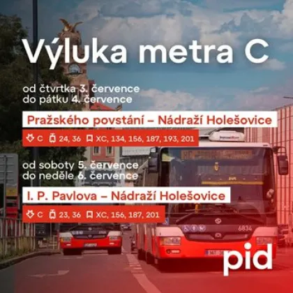 Omezení na trase metra C, od čtvrtka do neděle