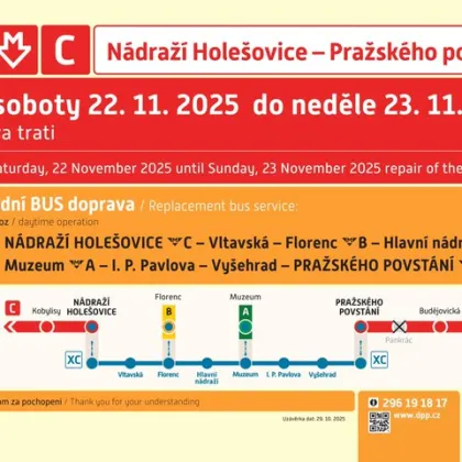 Další víkendová výluka metra na trase C