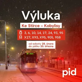 Výluka tramvají v úseku Ke Stírce - Kobylisy